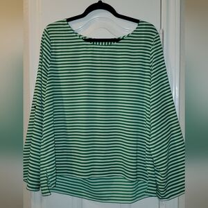 XL Calvin Klein Women White and Green Stripe Blouse